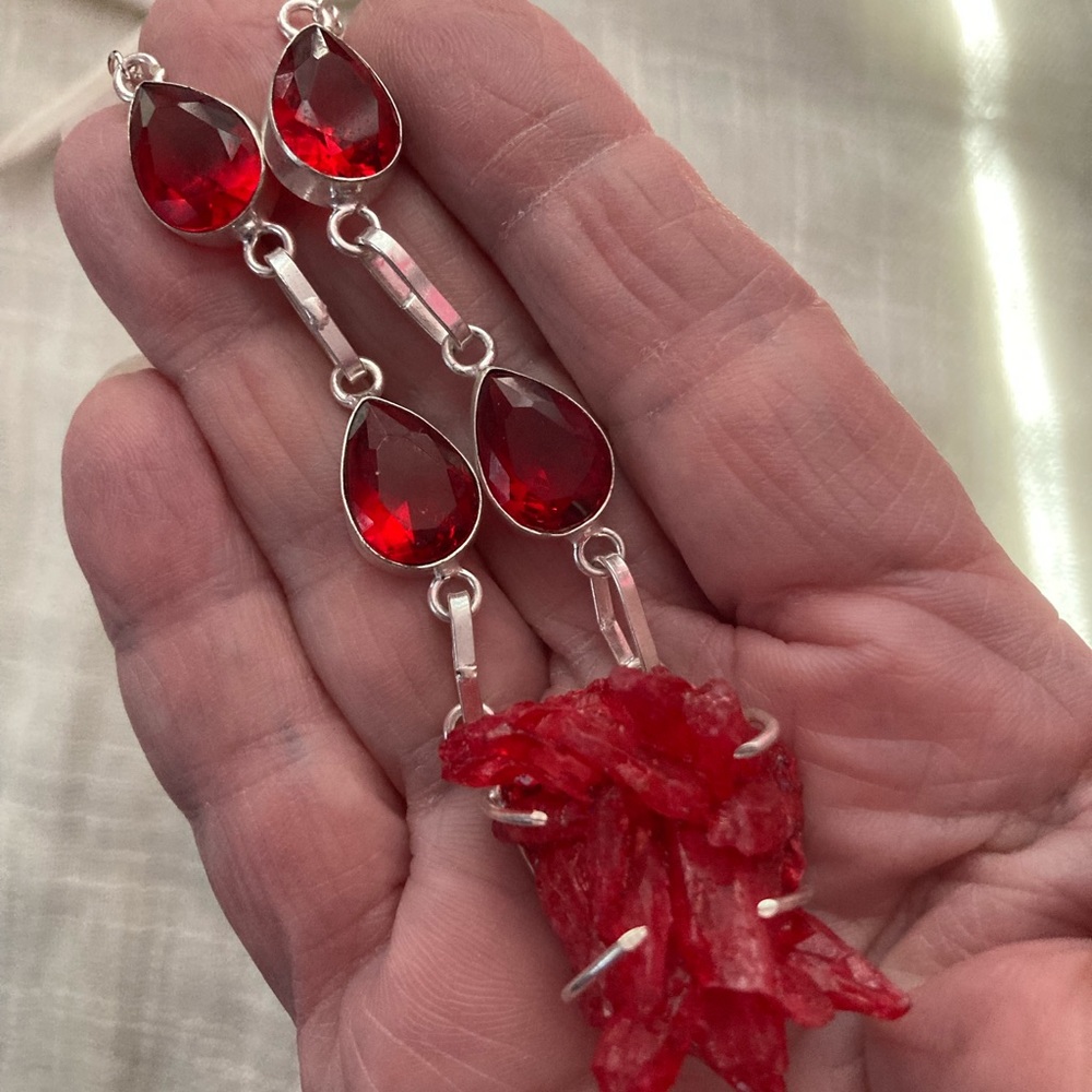 NEW Crystal Druzy Garnet, 925 Silver Necklace - Picture 2 of 5